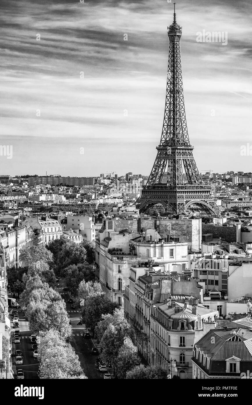 Eiffelturm, Paris, Frankreich, im Vordergrund die Avenue d'Iéna Stockfoto