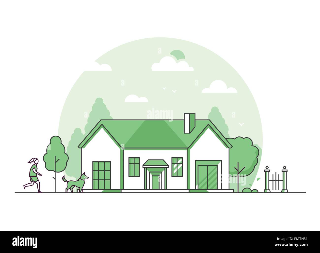 Suburban House - Moderne thin line Design Vector Illustration Stock Vektor