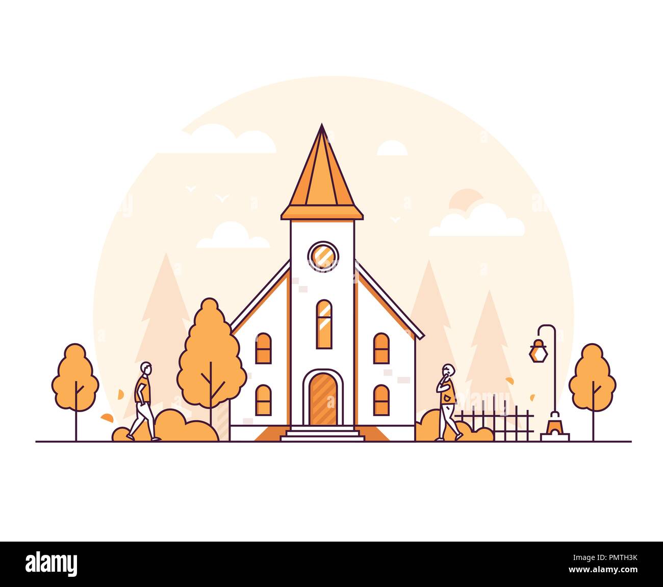 Kleine Kirche - dünne Linie Design Vector Illustration Stock Vektor