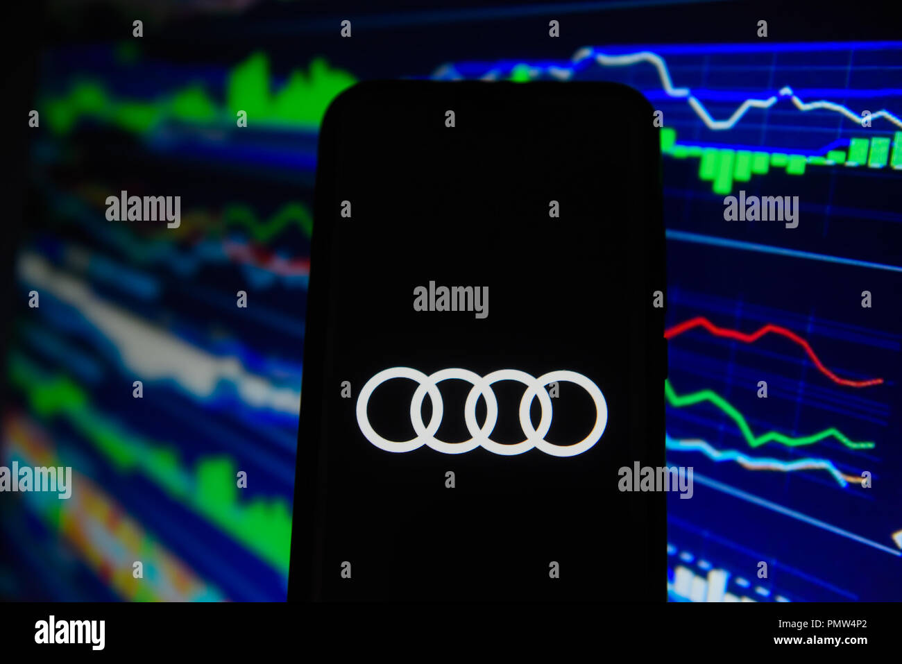 Krakau, Polen. 19 Sep, 2018. Audi Logo ist auf ein Android Mobiltelefon gesehen. Credit: Omar Marques/SOPA Images/ZUMA Draht/Alamy leben Nachrichten Stockfoto