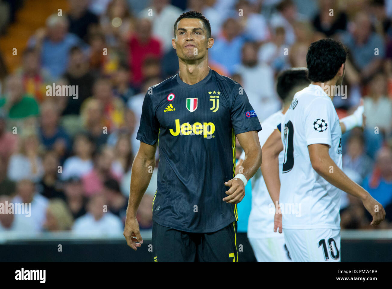 Valencia, Spanien. 19. September 2018. Cristiano Ronaldo spielt in der Champions League Match zwischen Valencia CF und Juventus F.C. im Stadium Mestalla am 19. September 2018 in Valencia, Spanien. Credit: Christian Bertrand/Alamy leben Nachrichten Stockfoto