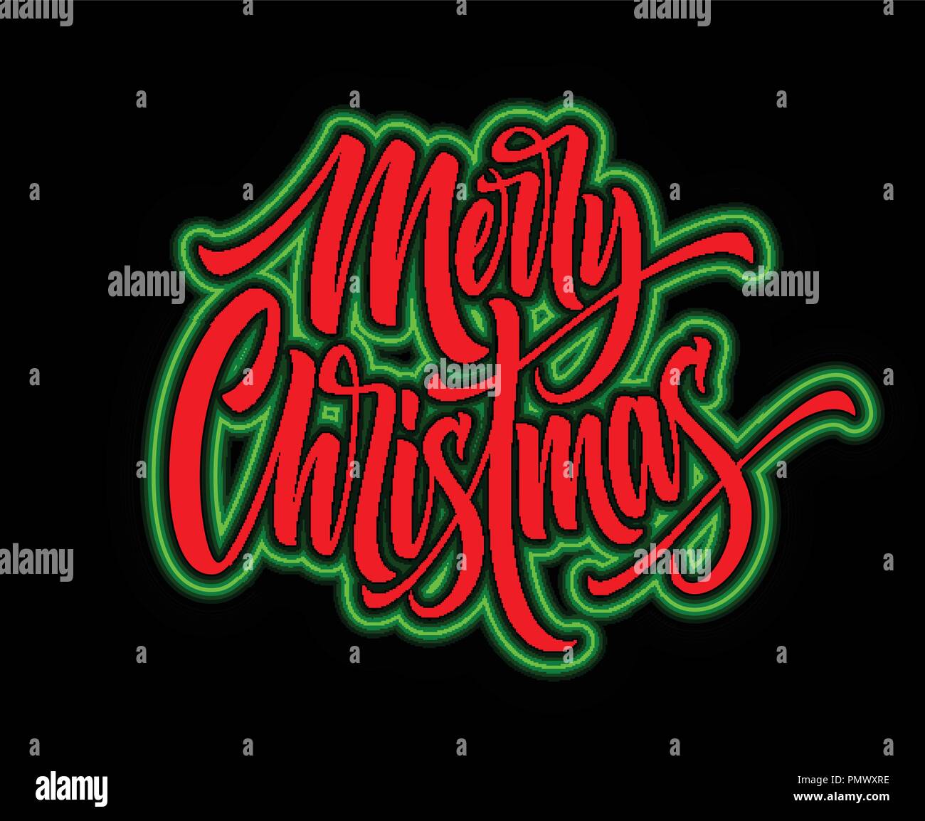 Frohe Weihnachten hand Schriftzug mit neon Umrisse Stock Vektor