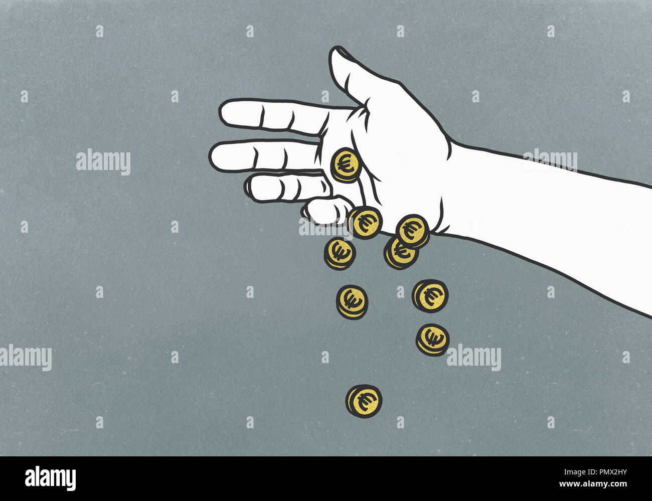 Hand fallenlassen Euro-Münzen Stockfoto