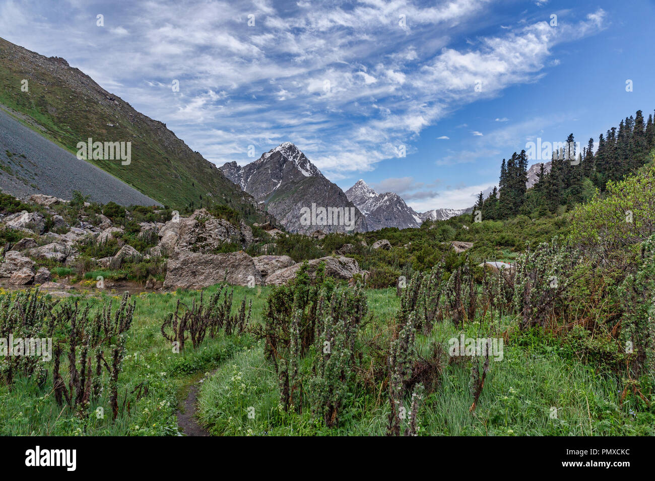 Ala-Kol Karabel-Tor Trek, die in den Bergen, im Südosten über Karakol in Kirgisistan des fernen Osten ausbrechen fährt. Stockfoto