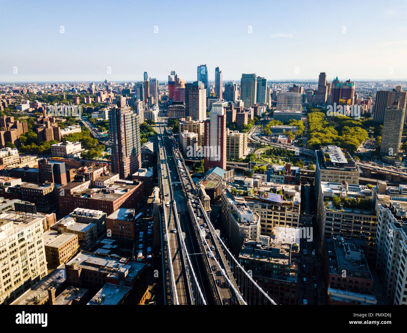 Luftaufnahme von Brooklyn und Manhattan Bridge in New York City Stockfoto