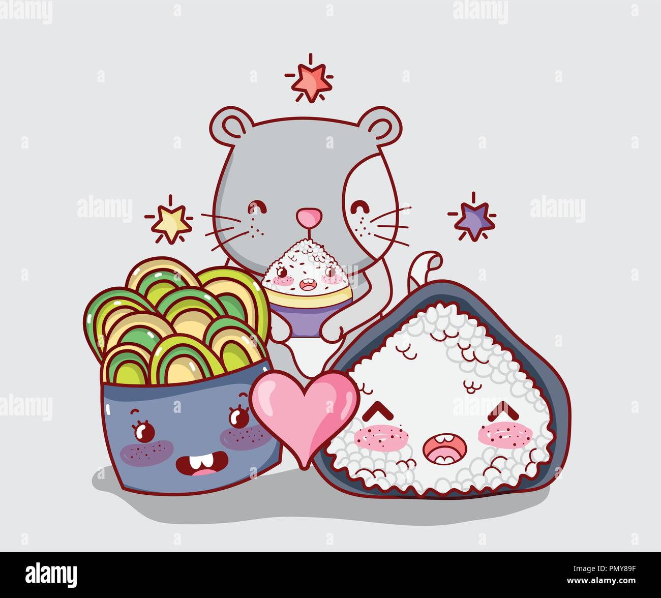 Katze und Japan Food Kawaii Stock Vektor