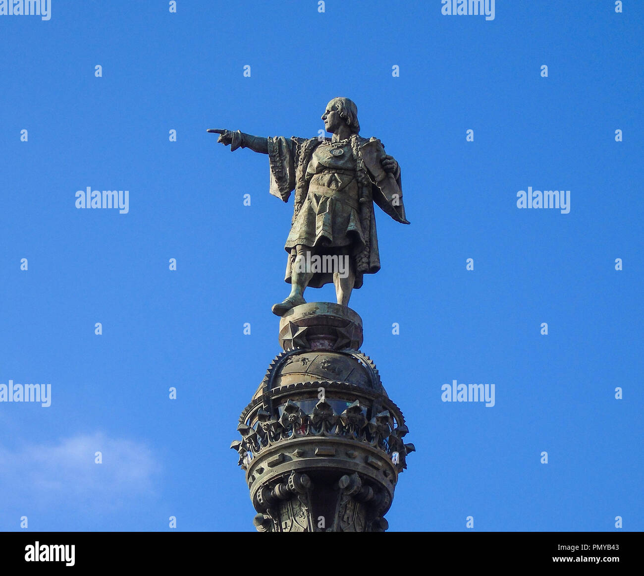 Statue von Cristobal Colon Colon in Barcelona, Spanien Stockfoto