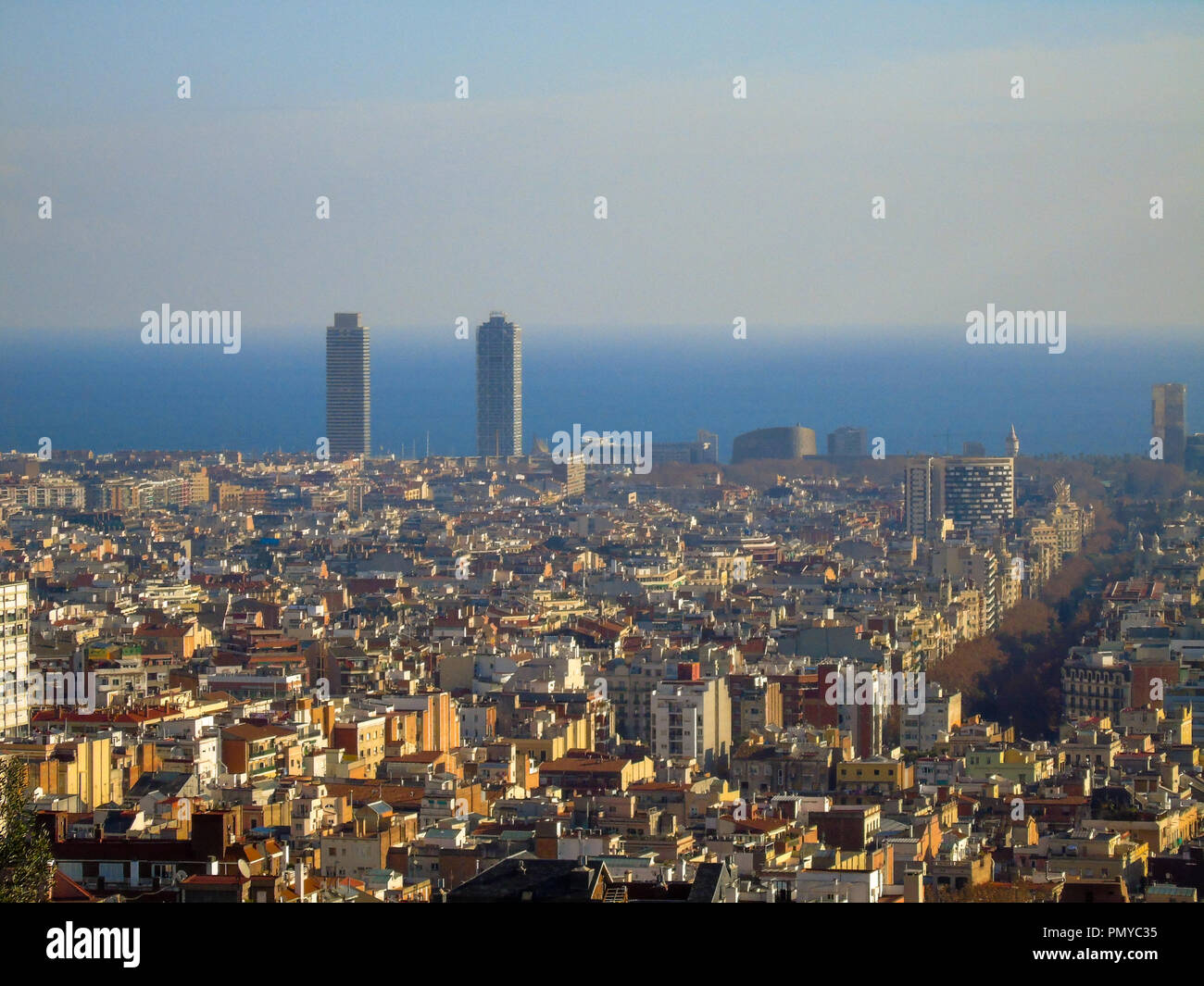 Panoramablick auf die Stadt Barcelona, Spanien Stockfoto