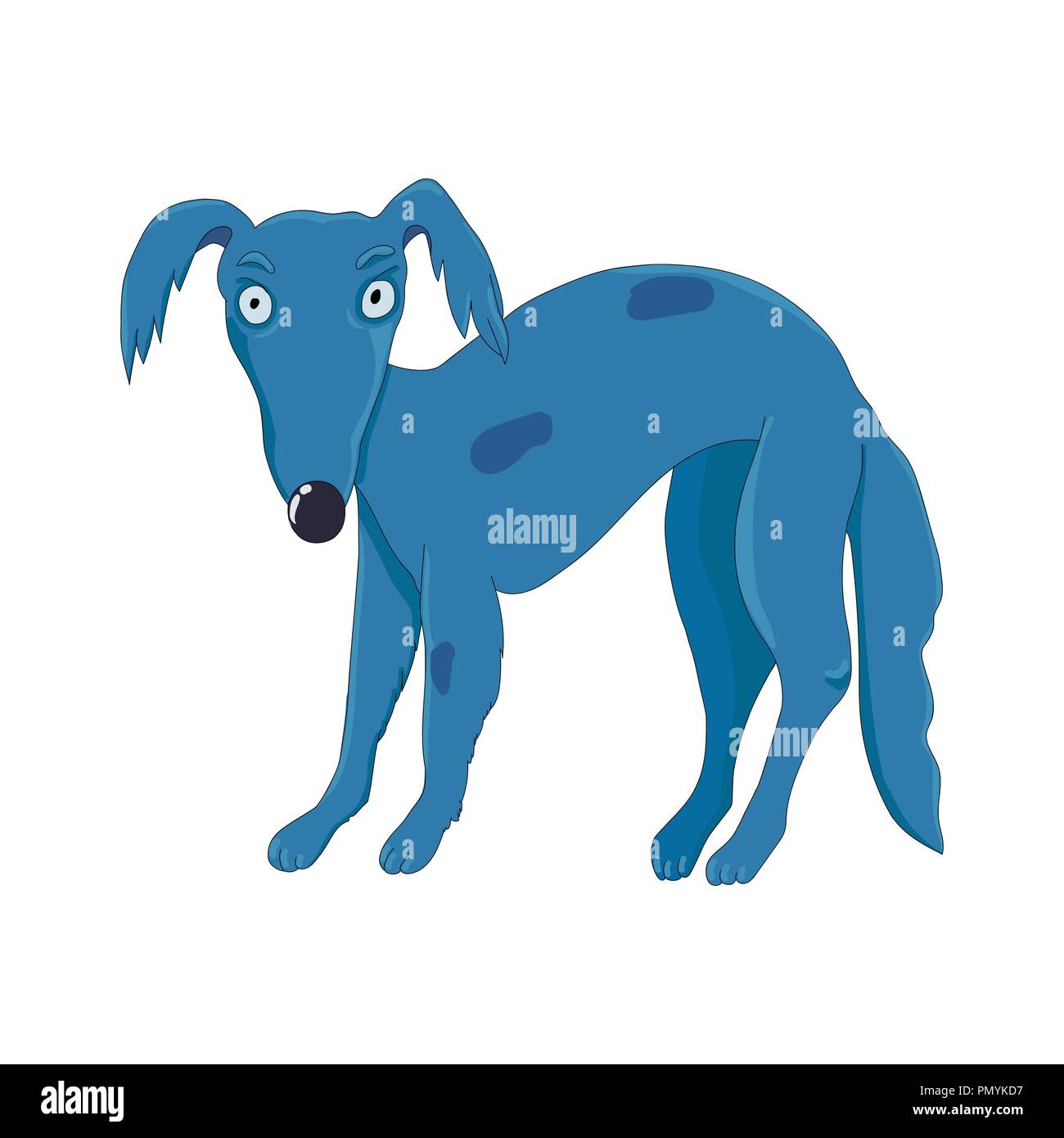 Blue Spotted Dog auf weißem Hintergrund. Cartoon Hündchen Welpen. Whippet Hund starrt im Zorn. Stock Vektor
