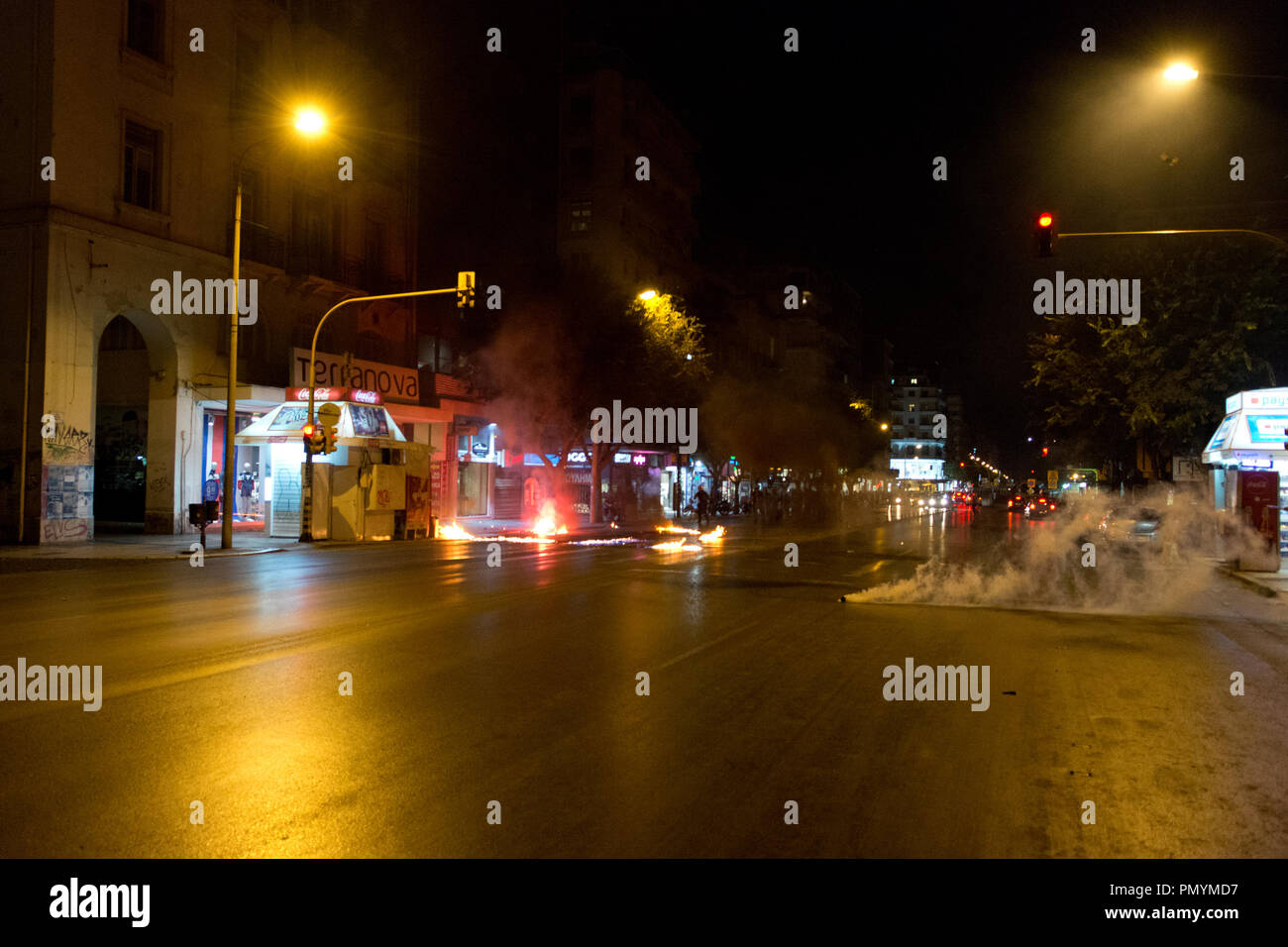 Thessaloniki, Griechenland. 18 Sep, 2018. Demonstration für den fünften Jahrestag der Ermordung von Pavlos Fyssas. Credit: Achilleas Pagourtzis/Pacific Press/Alamy leben Nachrichten Stockfoto