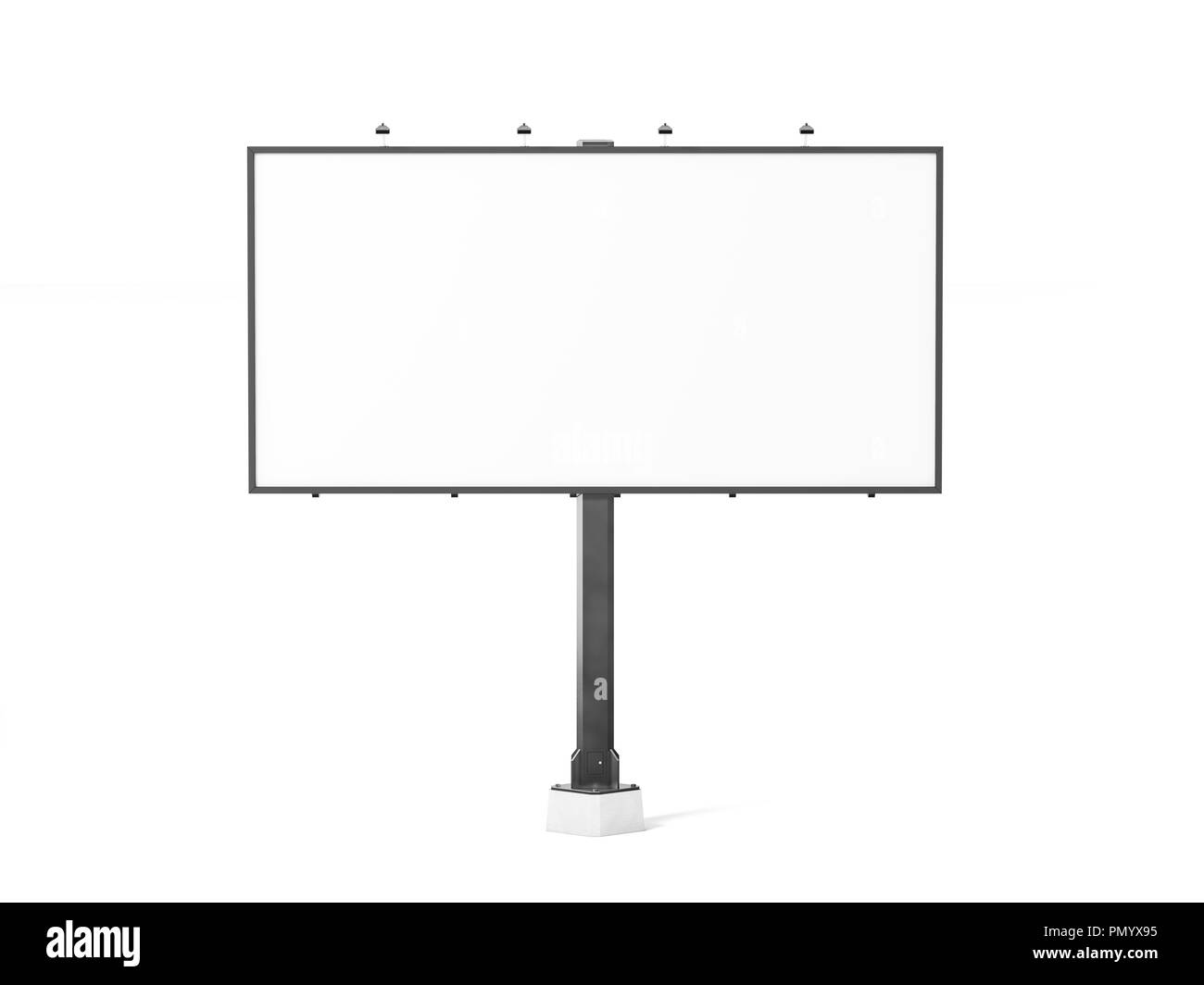 Leere weiße Banner mockup auf schwarz Stadt Reklametafeln, 3D-Rendering. Leere Bill board Mock up isoliert. Klare Leinwand Vorlage auf sity street sign. Der große o Stockfoto