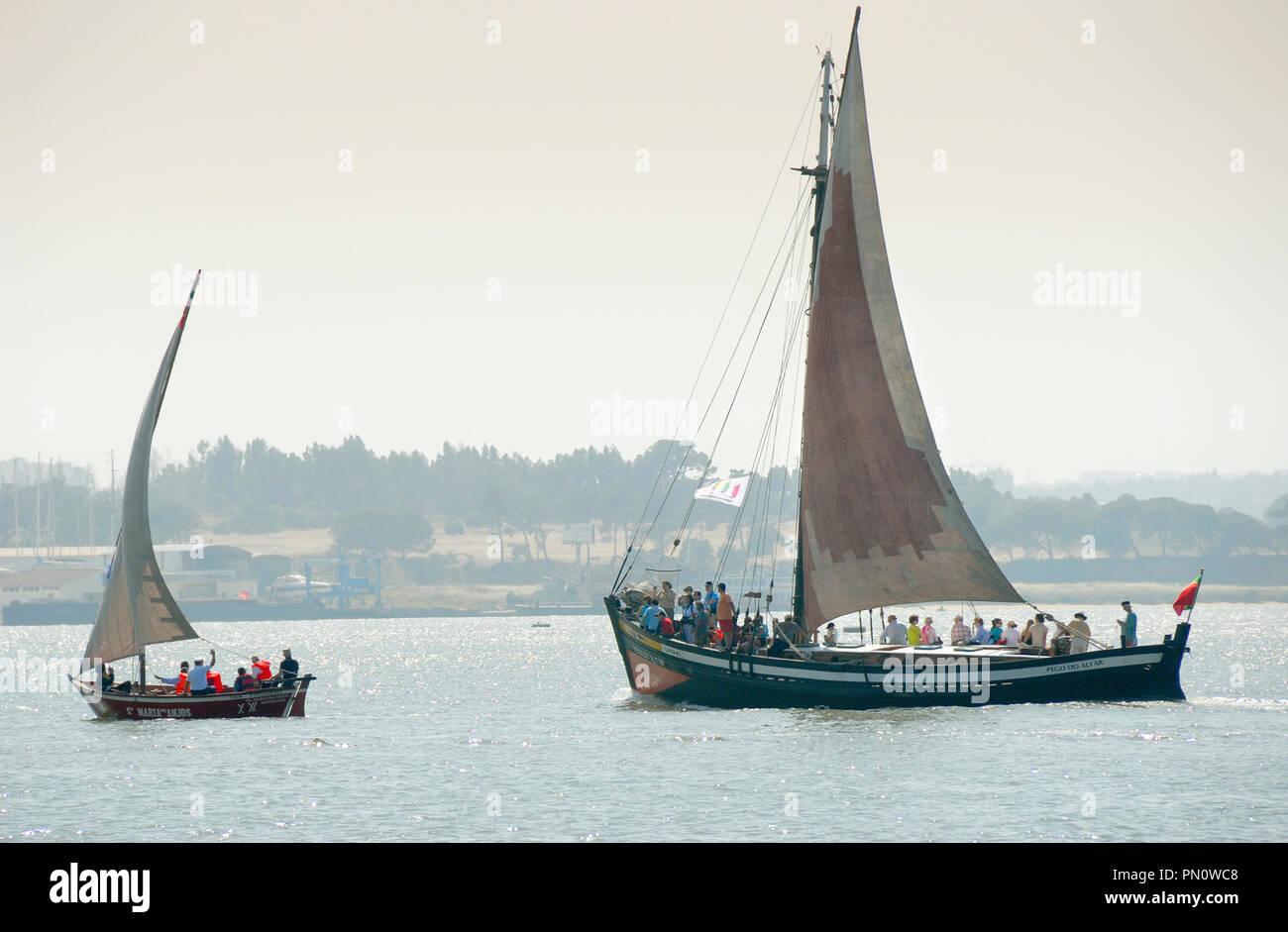 Traditionelle Boote auf den Tejo. Seixal, Portugal Stockfoto