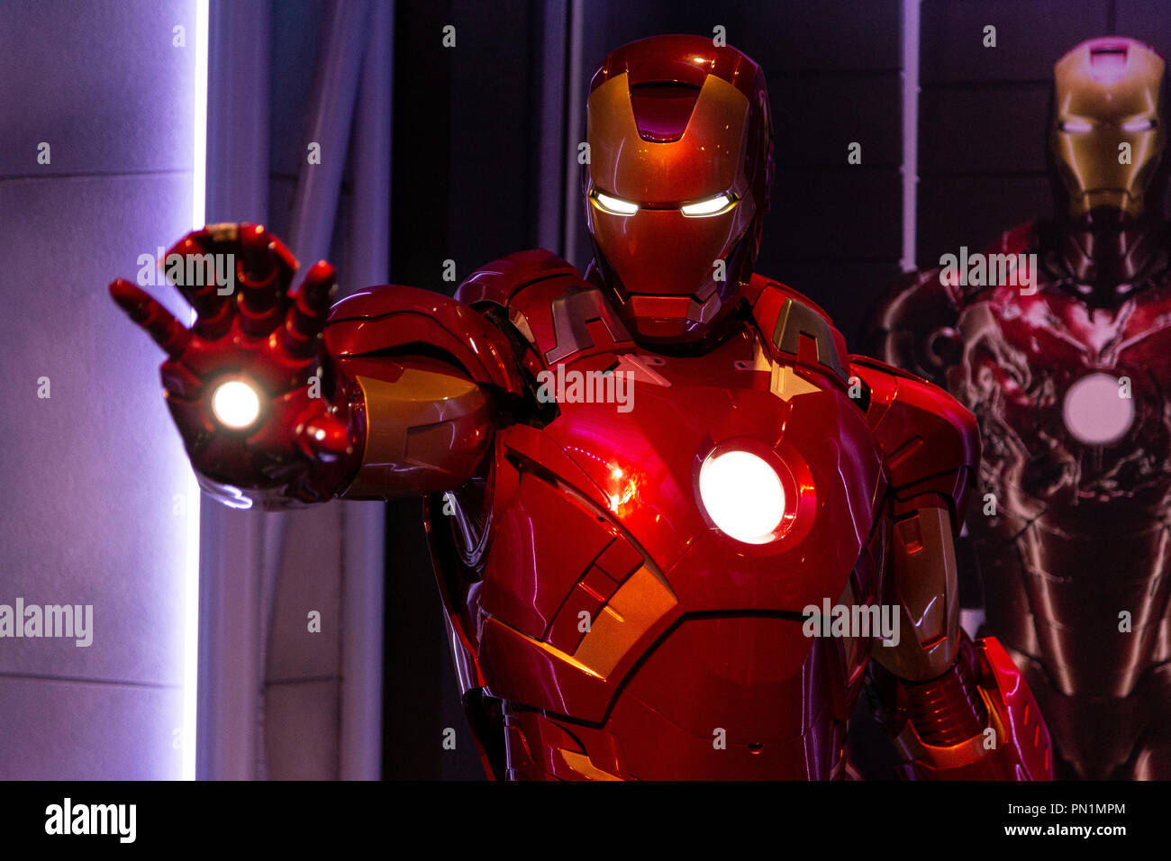 Wachsfigur von Tony Stark der Iron Man von Marvel Comics in Madame Tussauds Wax Museum in Amsterdam, Niederlande Stockfoto