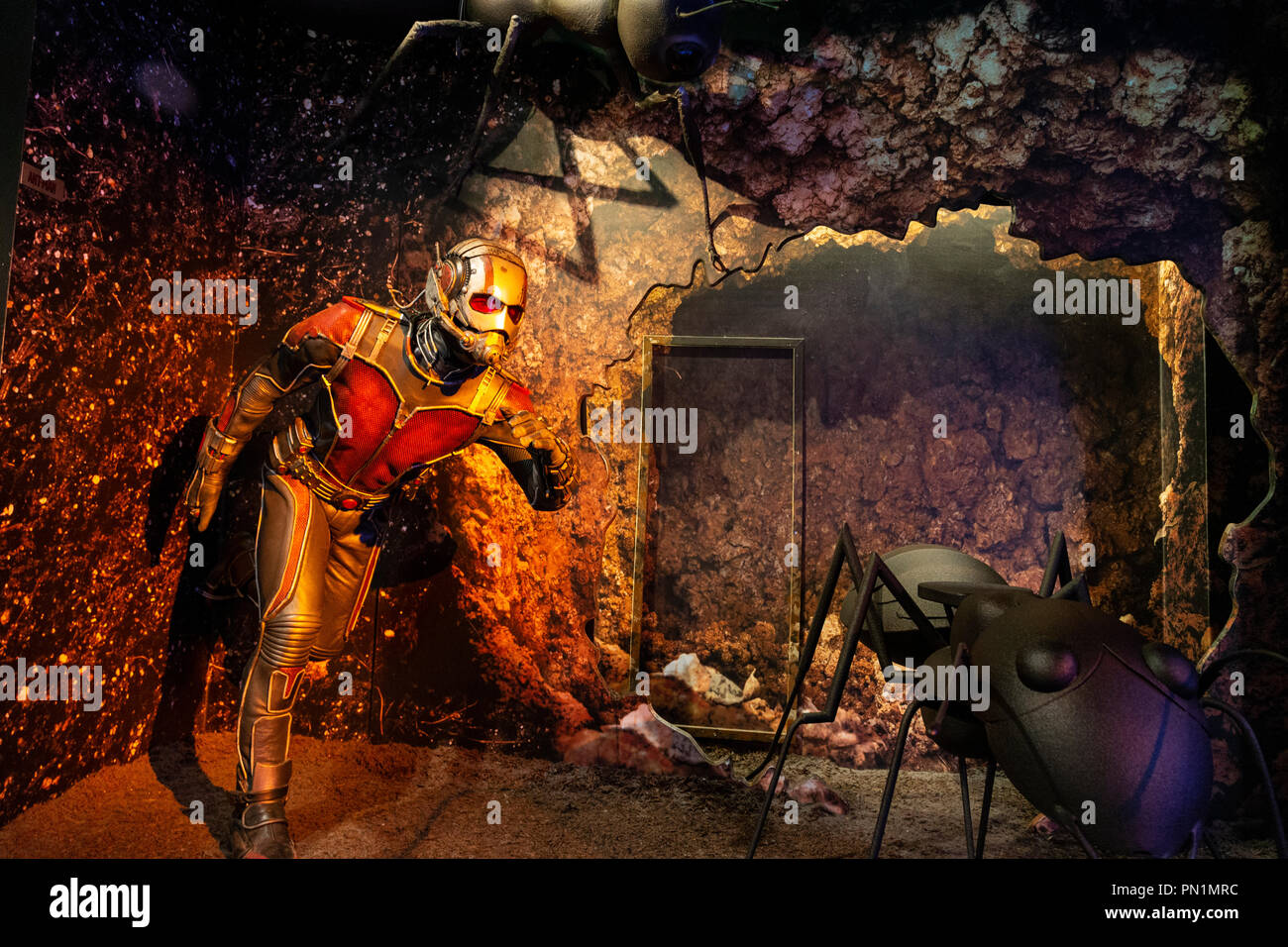 Ant Mann Scott Lang, Marvel Abschnitt des Madame Tussauds Wax Museum in Amsterdam, Niederlande Stockfoto