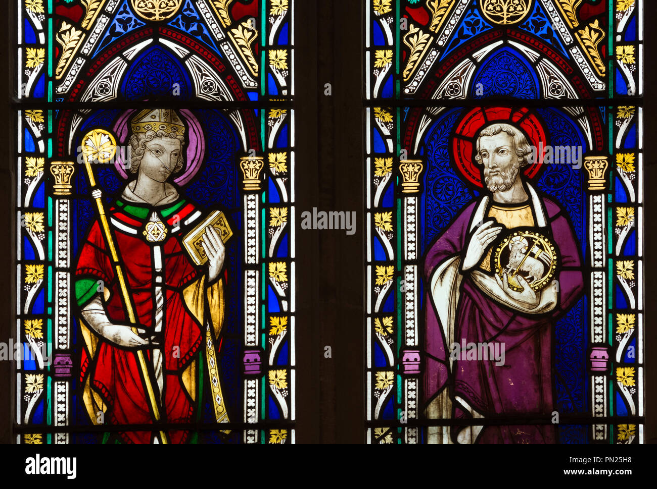 Glasmalereien in St. Mary's Church, Wymeswold, Leicestershire, England, Großbritannien Stockfoto