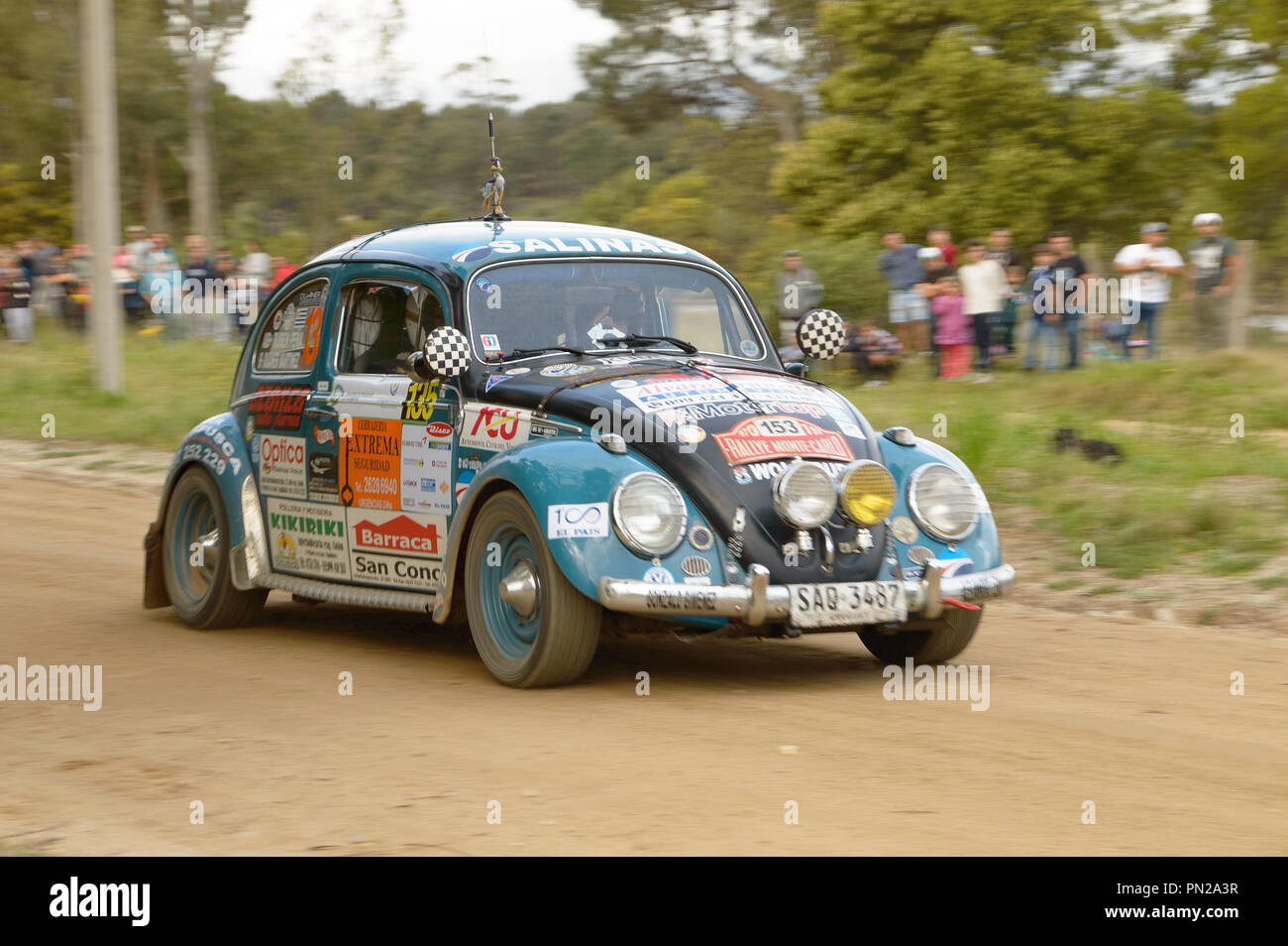 CANELONES, URUGUAY - September 16, 2018: Atlantida Rallye, Startnummer 135. Stockfoto