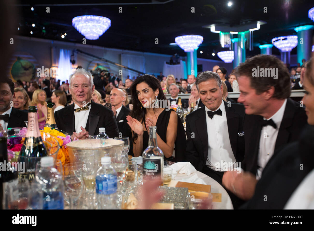 Bill Muray, Amal Clooney, George Clooney und Rande Gerber auf dem 72. jährlichen Golden Globe Awards im Beverly Hilton in Beverly Hills, CA am Sonntag, 11. Januar 2015. Datei Referenz # 32536 652 GFS nur für redaktionelle Verwendung - Alle Rechte vorbehalten Stockfoto