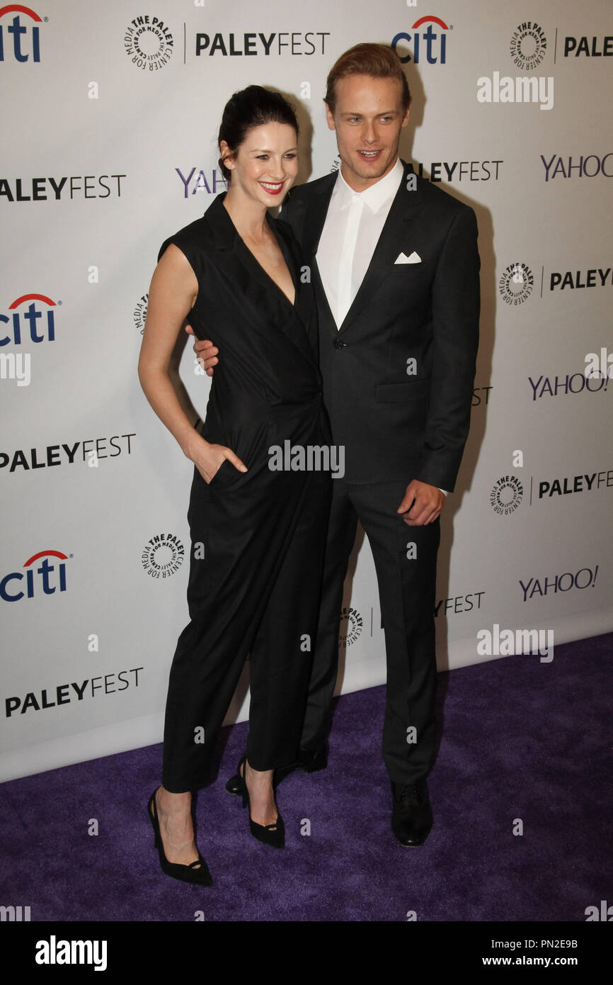 Caitriona Balfe und Sam Heughan am PaleyFest LA 2015 der Ehren STARZ Outlander. Ankünfte an den Dolby Theater in Hollywood, CA, 12. März 2015 statt. Foto: Richard Chavez/PictureLux Stockfoto