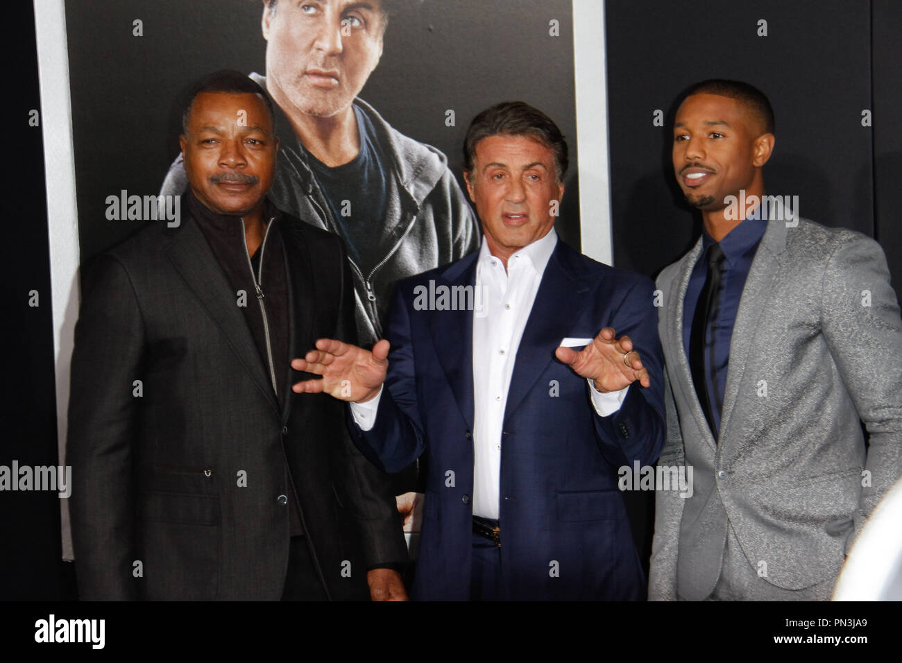 Carl Wetter, Sylvester Stallone und Michael B. Jordon am Los Angeles Weltpremiere von 'Creed' im Regency Dorf Theater in Westwood, CA, 19. November 2015 statt. Foto von Joe Martinez/PictureLux Stockfoto