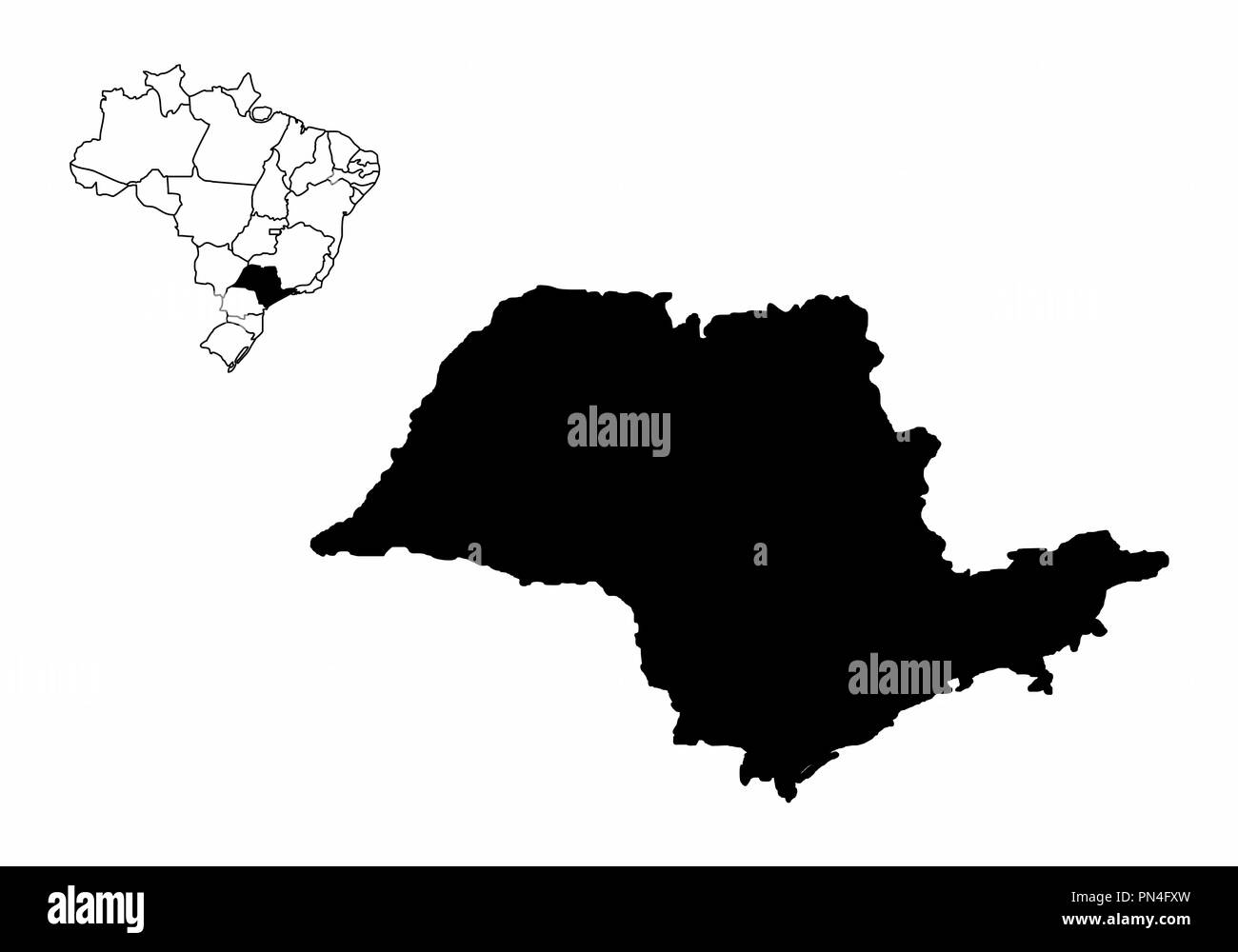 Silhouette der Sao Paulo State und seine Lage in Brasilien Karte Stock Vektor