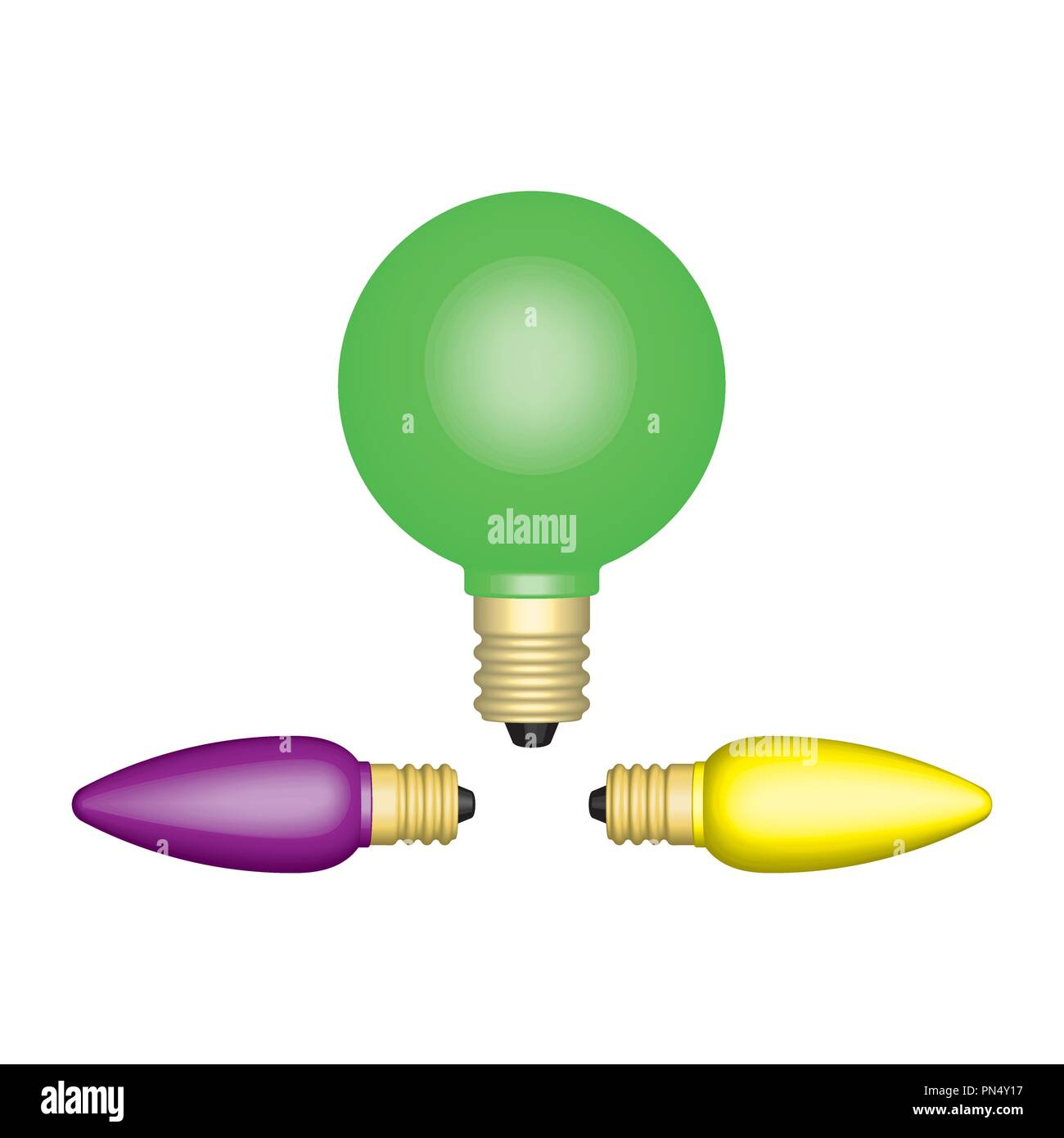 Drei farbige Glühlampen für Dekoration. 3d-effekt Vektor Stock Vektor