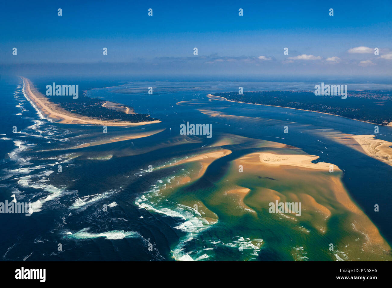Luftaufnahme der Arguin Sandbank am Eingang der Bucht von Arcachon (nicht für Postkarte Produktion verfügbar) Stockfoto