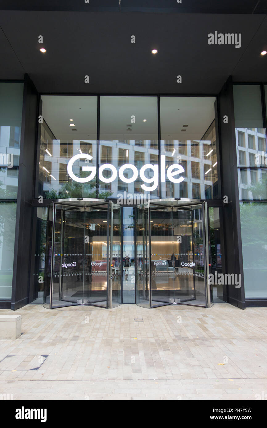 Eingang zu Google HQ Büros in King's Cross, Camden, London, N1, UK Stockfoto