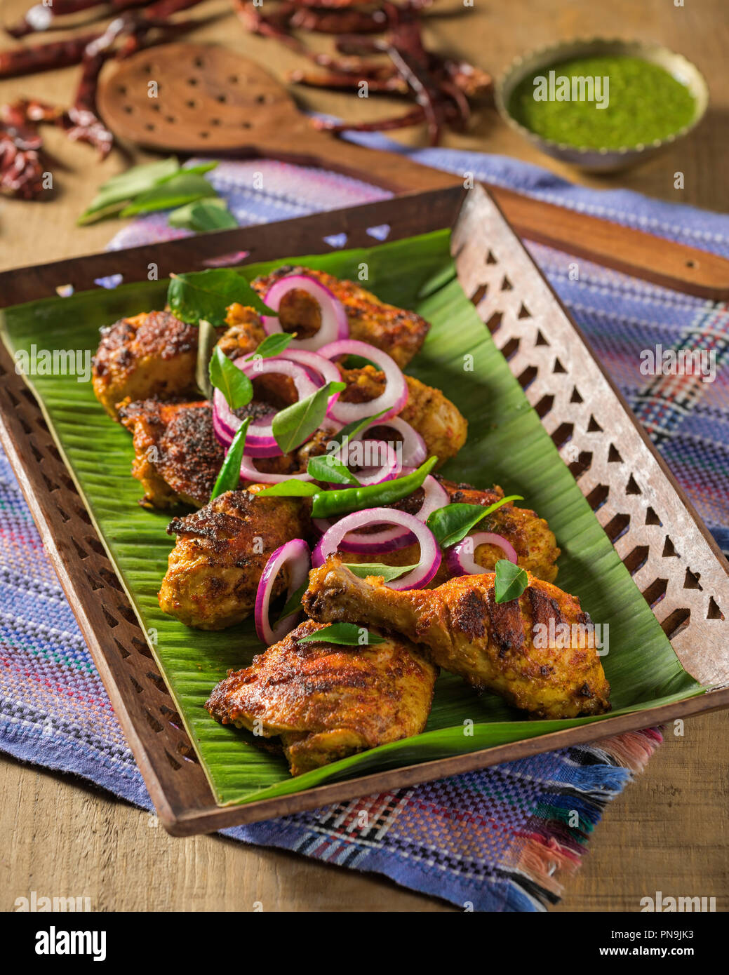 Chettinad gebratenes Huhn. South India Essen Stockfoto
