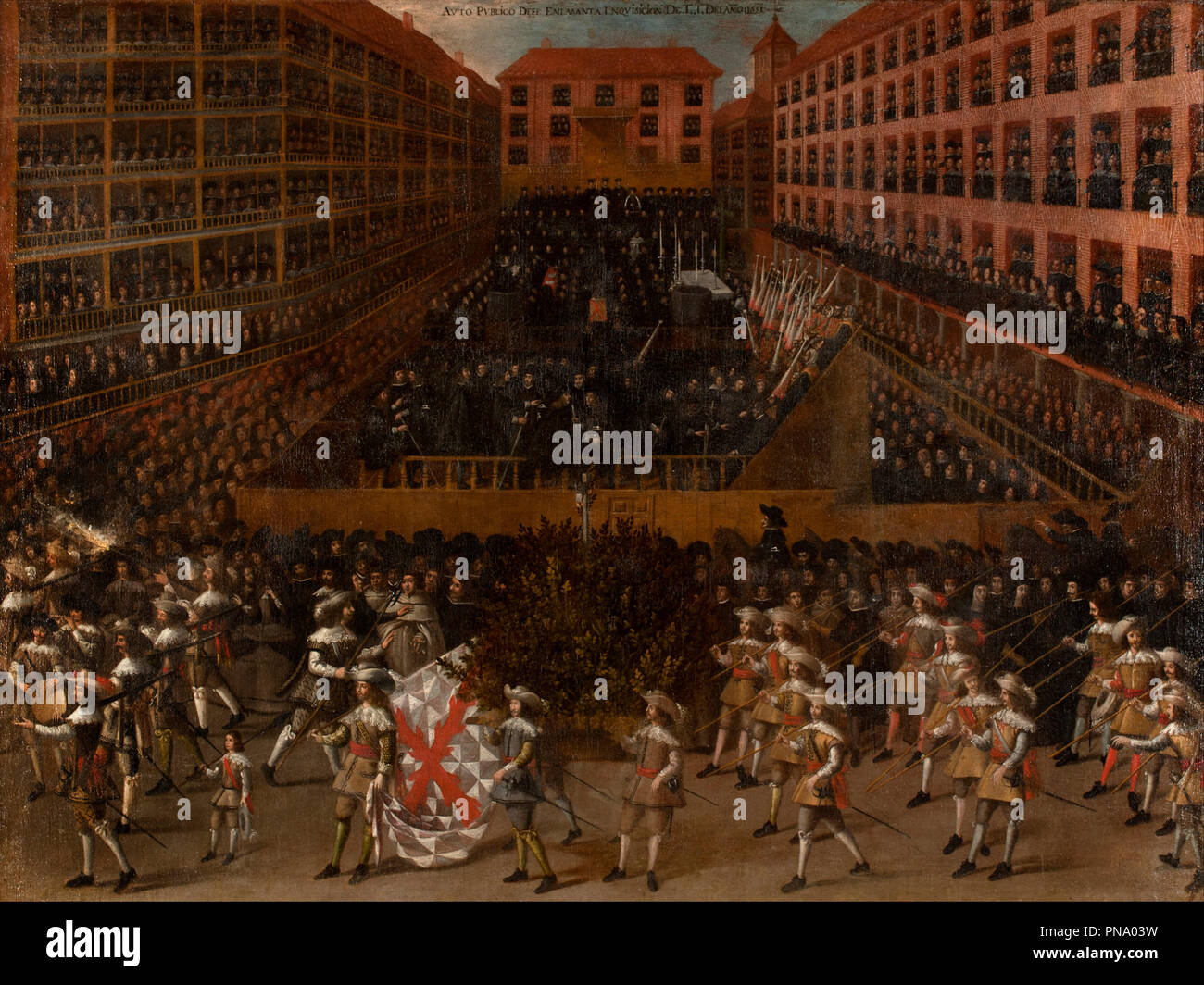 Auto de fe/Auto-da-fe. Datum/Zeit: Ca. 1656. Malerei. Öl auf Leinwand. Höhe: 123 cm (48,4 in); Breite: 167 cm (65,7 in). Thema: ESCUELA MADRILEÑA. ANONIMO ESPAÑOL. Anonym. Stockfoto