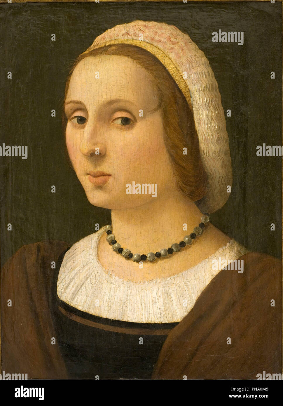 Bildnis einer Dame. Datum/Zeit: Ca. 1523. Malerei. Öl auf Holz, auf Leinwand übertragen. Höhe: 393 mm (15,47 in); Breite: 293 mm (11,53 in). Autor: Vincenzo Tamagni. Tamagni, Vincenzo. Stockfoto