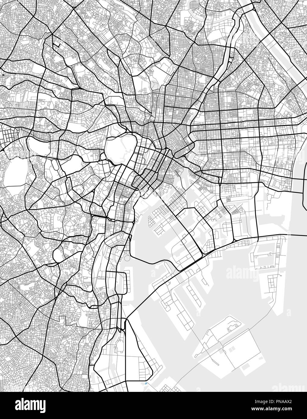 Vektor Stadtplan von Tokio in Schwarz und Weiß Stock Vektor