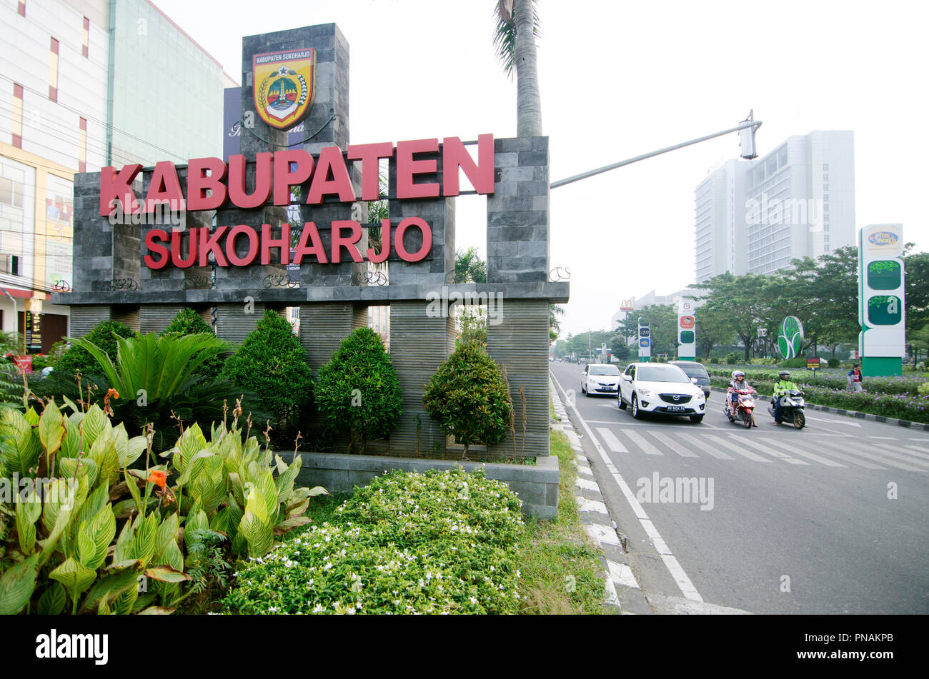 Stadt Zeichen und Logos, kabupaten Sukoharjo in Solo, Zentraljava, Indonesien Stockfoto