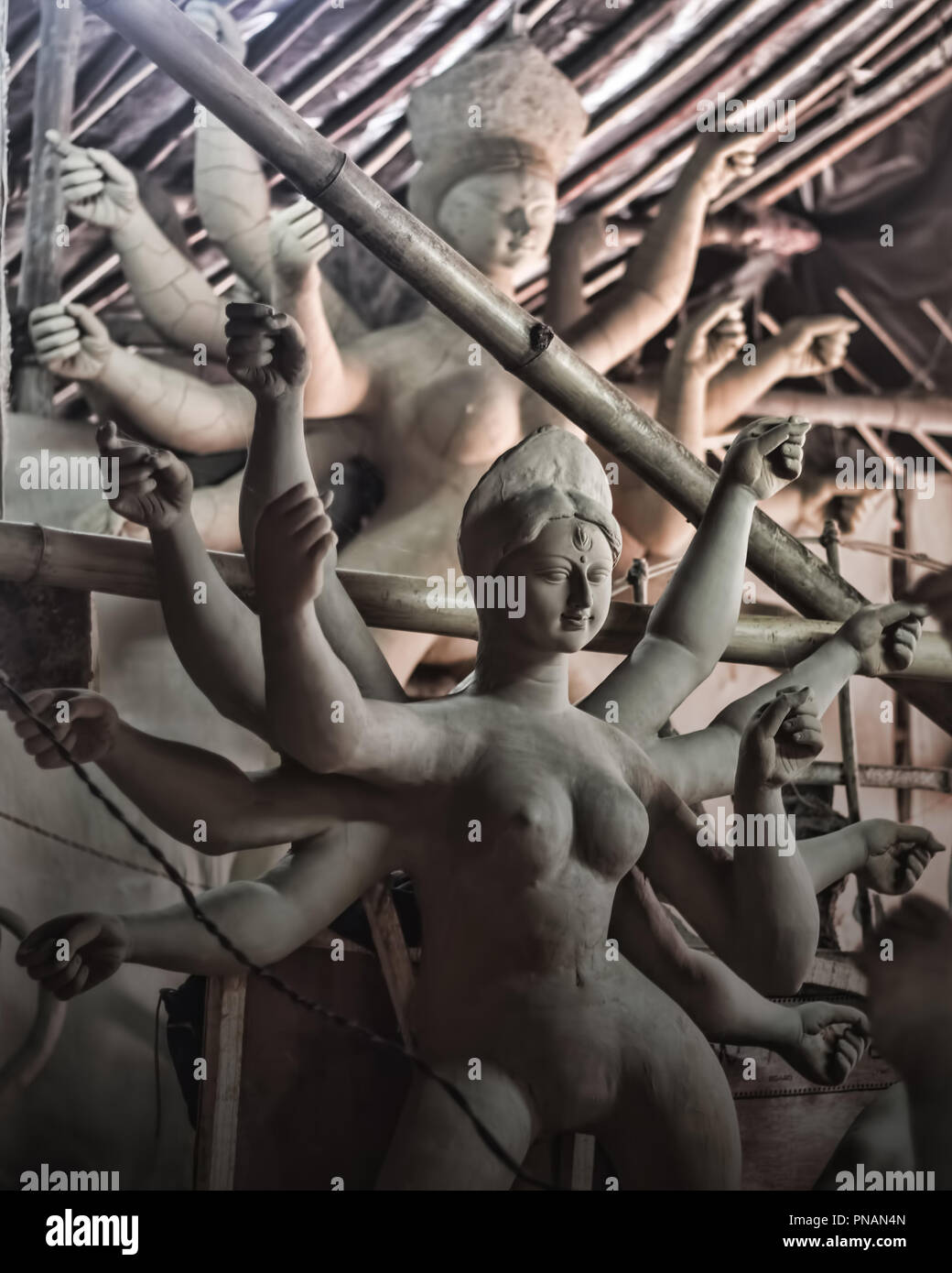 Idol, bevor Durga Puja in Indien Stockfoto