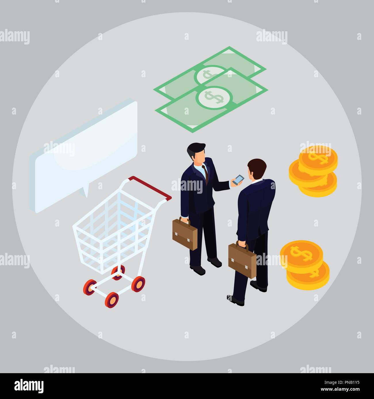 E-Commerce, Pay Online und Online Shopping Konzept. Flache isometrische 3D-Design Stock Vektor
