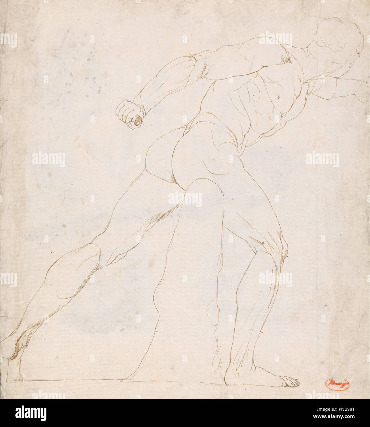 Borghese Gladiator. Historisches Subjekt. Braun Tinte über Graphit auf Medium, mäßig strukturierten, cremefarbenen Papier gelegt. Höhe: 419 mm (16,49 in); Breite: 387 mm (15.23 in). Autor: George Romney. Stockfoto