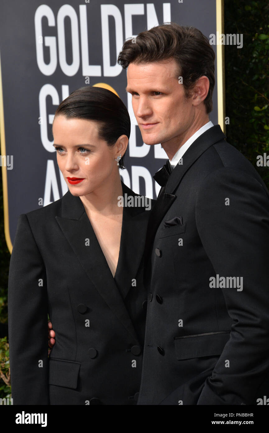 Claire Foy & Matt Smith beim 75. jährlichen Golden Globe Awards im Beverly Hilton Hotel, Beverly Hills, USA, 07. Januar 2018 Stockfoto