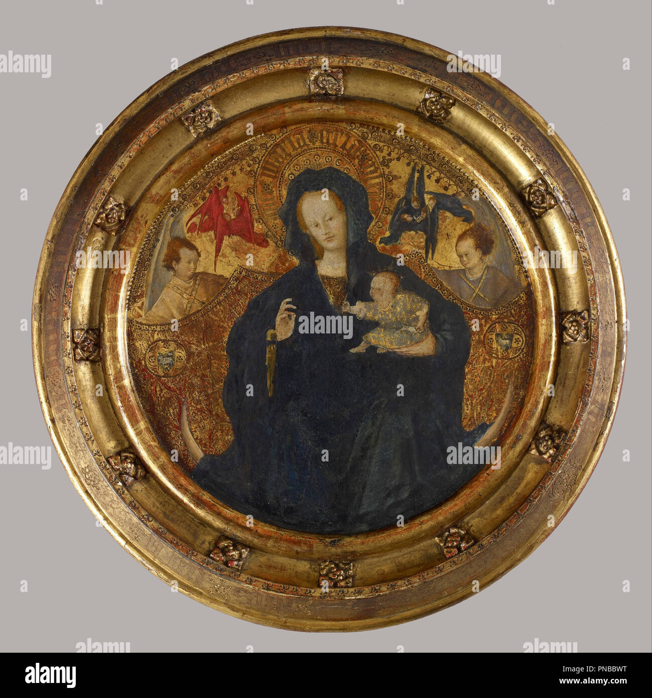 Madonna mit dem Jesuskind zu schreiben. Datum/Zeit: Ca. 1410-1420 (Spätmittelalter). Malerei. Öl und Blattgold auf Holz Öl und Blattgold auf Holz. Autor: Niederländischen. Stockfoto