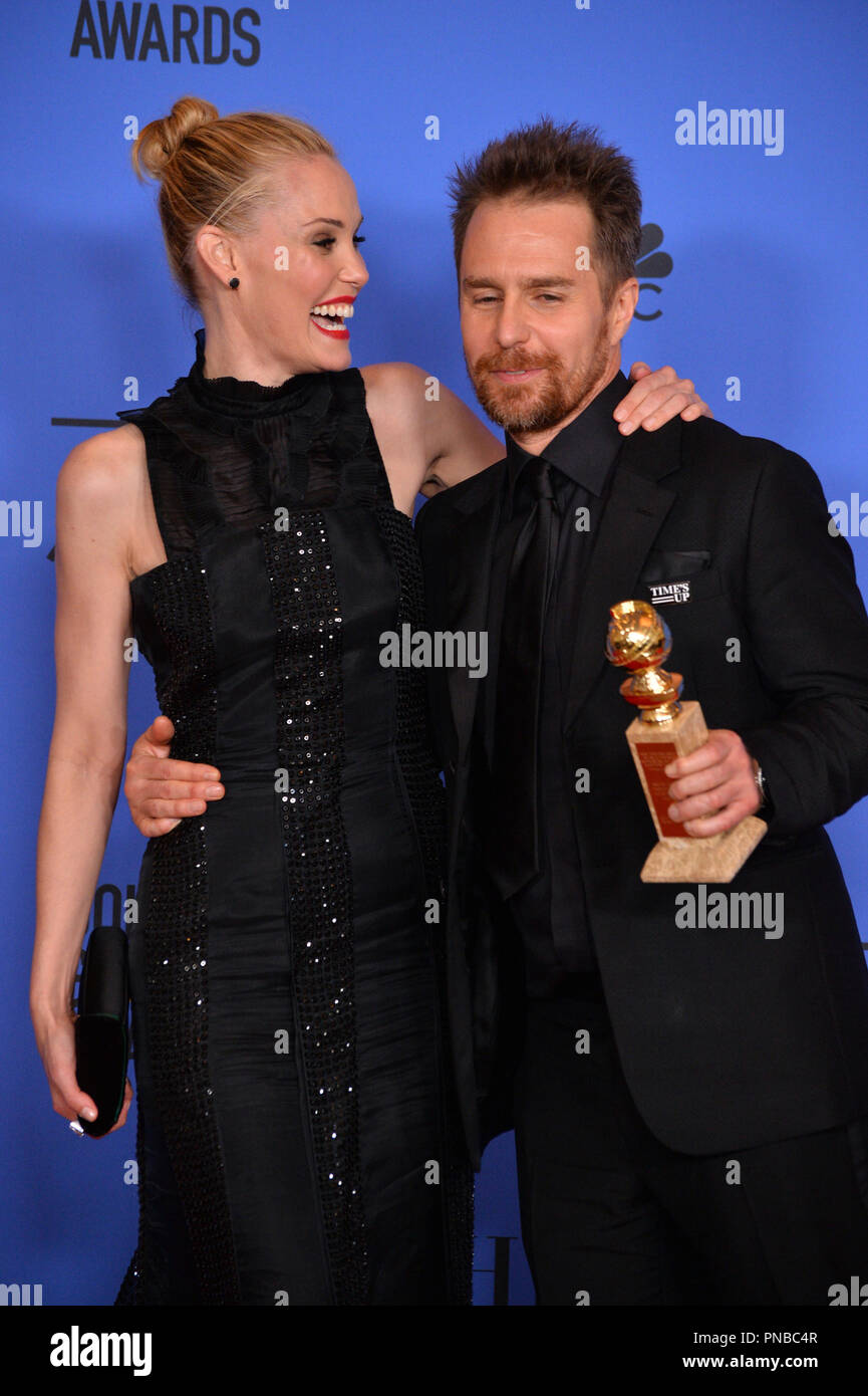 Sam Rockwell & Leslie Bibb auf der 75. jährlichen Golden Globe Awards im Beverly Hilton Hotel, Beverly Hills, USA, 07. Januar 2018 Stockfoto