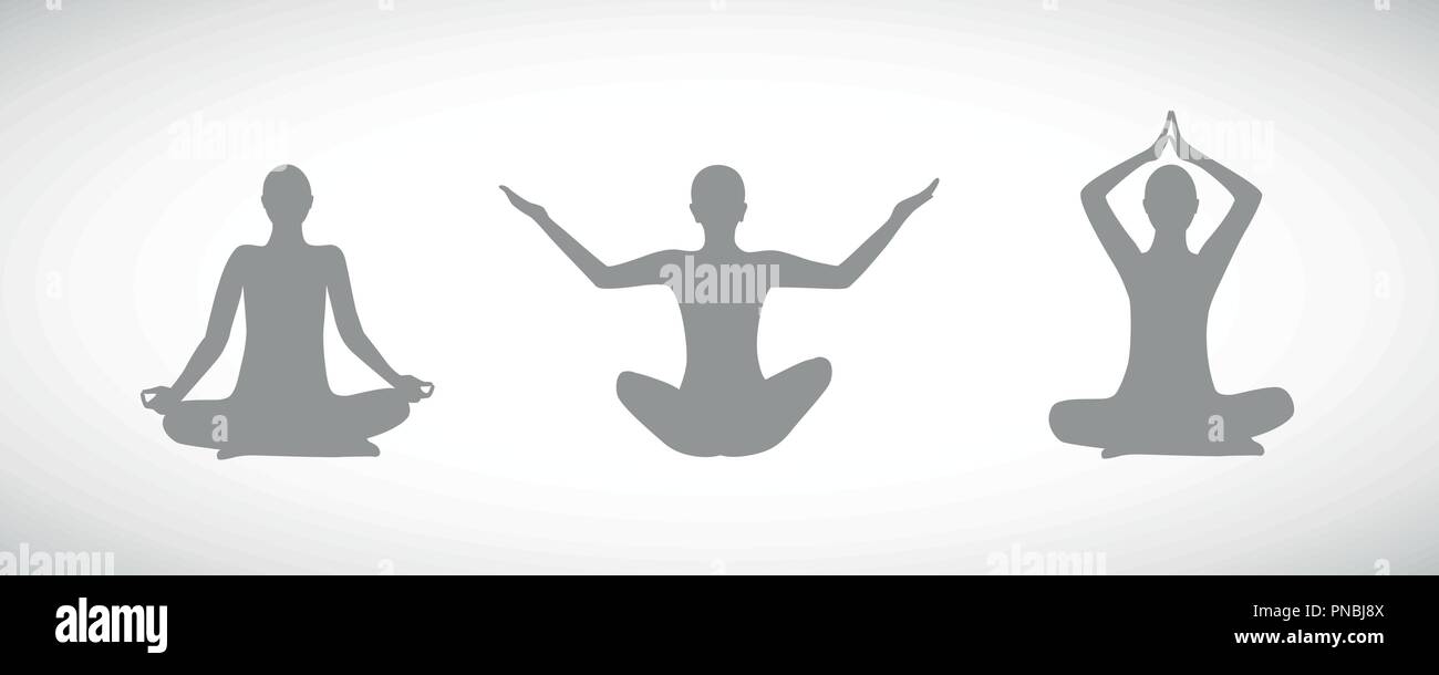 Silhouetten, die im Yoga sitting Pose für Entspannung und Meditation Vektor-illustration EPS 10. Stock Vektor
