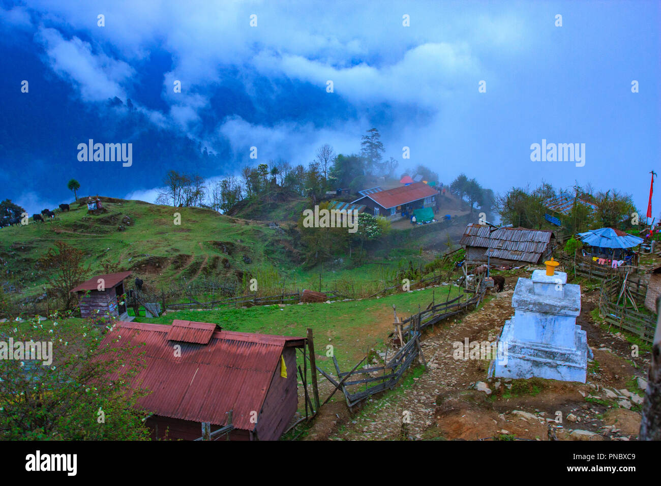 Tshoka Dorf - Goecha La Trekking Sikkim (Indien) Stockfoto