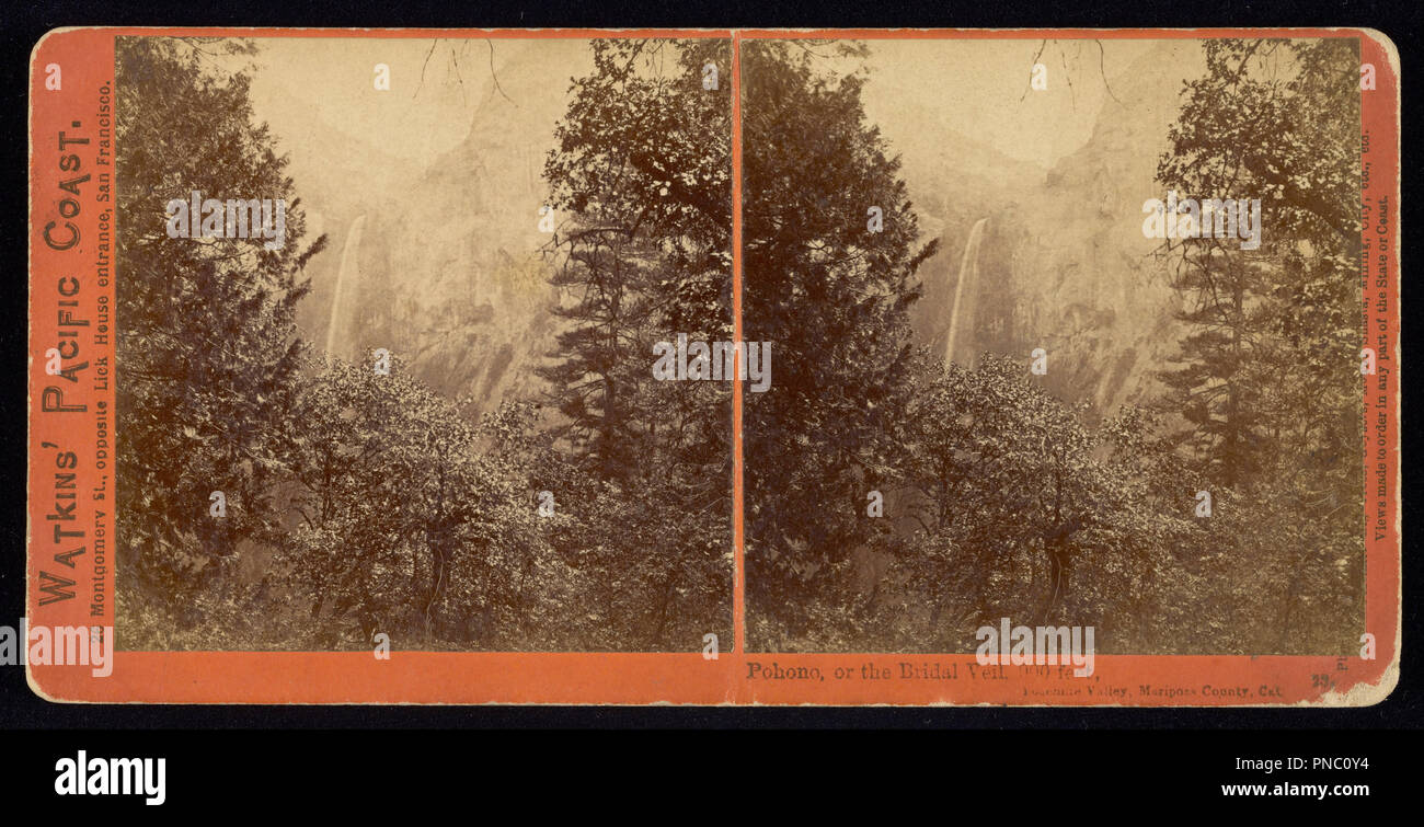 Pohono oder die Bridal Veil, 900 Fuß, Mariposa County, Cal. Datum/Zeit: Ca. 1867. Stereograph. Eiklar Silber. Höhe: 86 mm (3.38 in); Breite: 176 mm (6.92 in). Autor: Carleton Watkins. Stockfoto