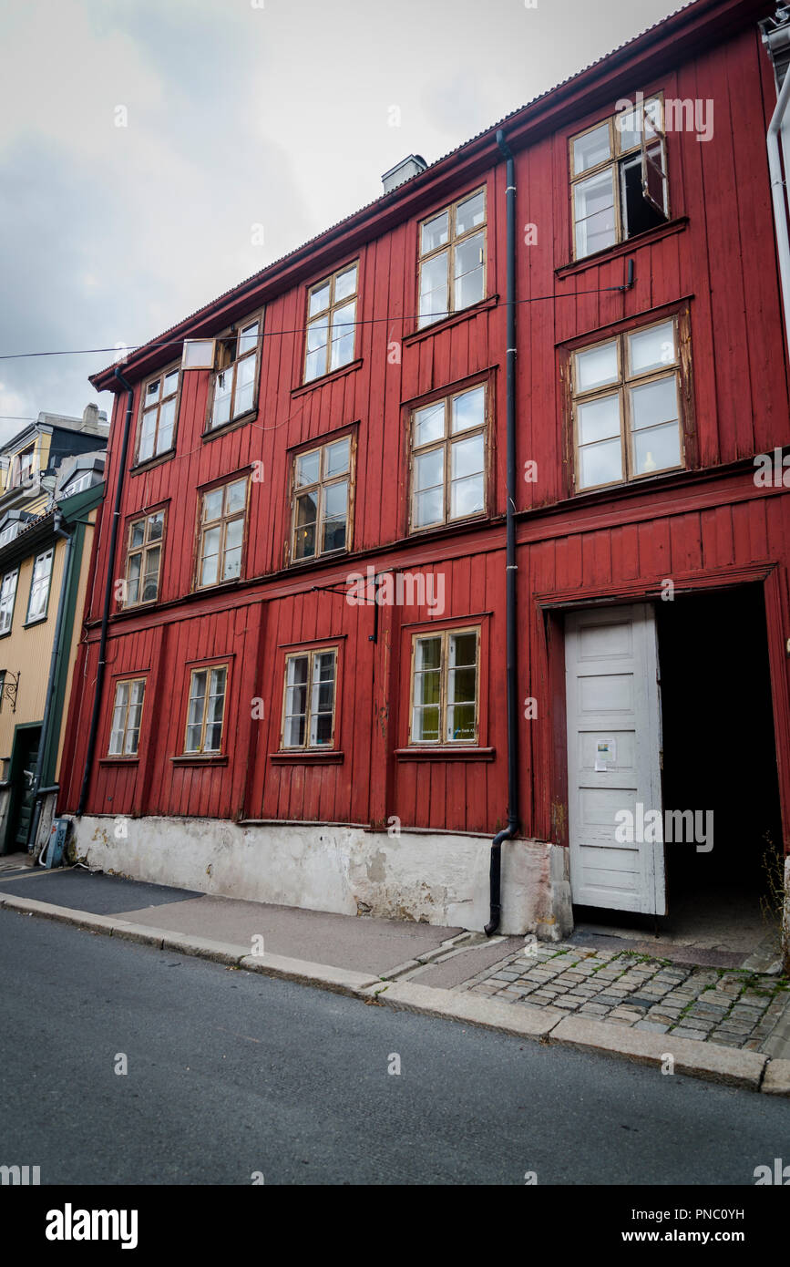 Damstredet Nachbarschaft für schrullige aus dem 18. Jahrhundert bekannt - Holzhäuser, Oslo, Norwegen Stockfoto