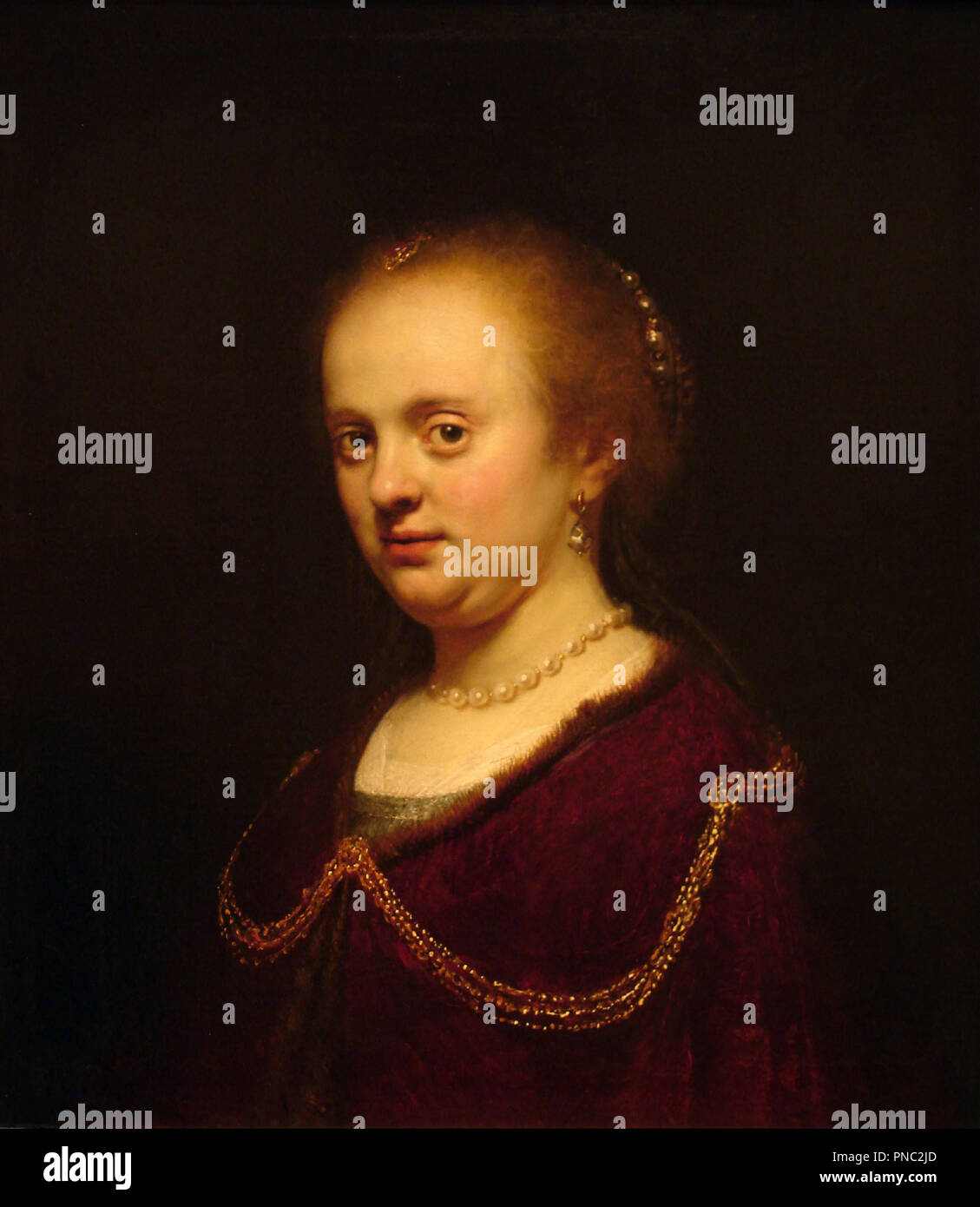 Retrato de Mujer joven. Datum/Zeit: 1634. Malerei. Öl. Höhe: 620 mm (24,40 in); Breite: 550 mm (21,65 in). Thema: Rembrandt, HARMENSZOON VAN RIJN. Stockfoto