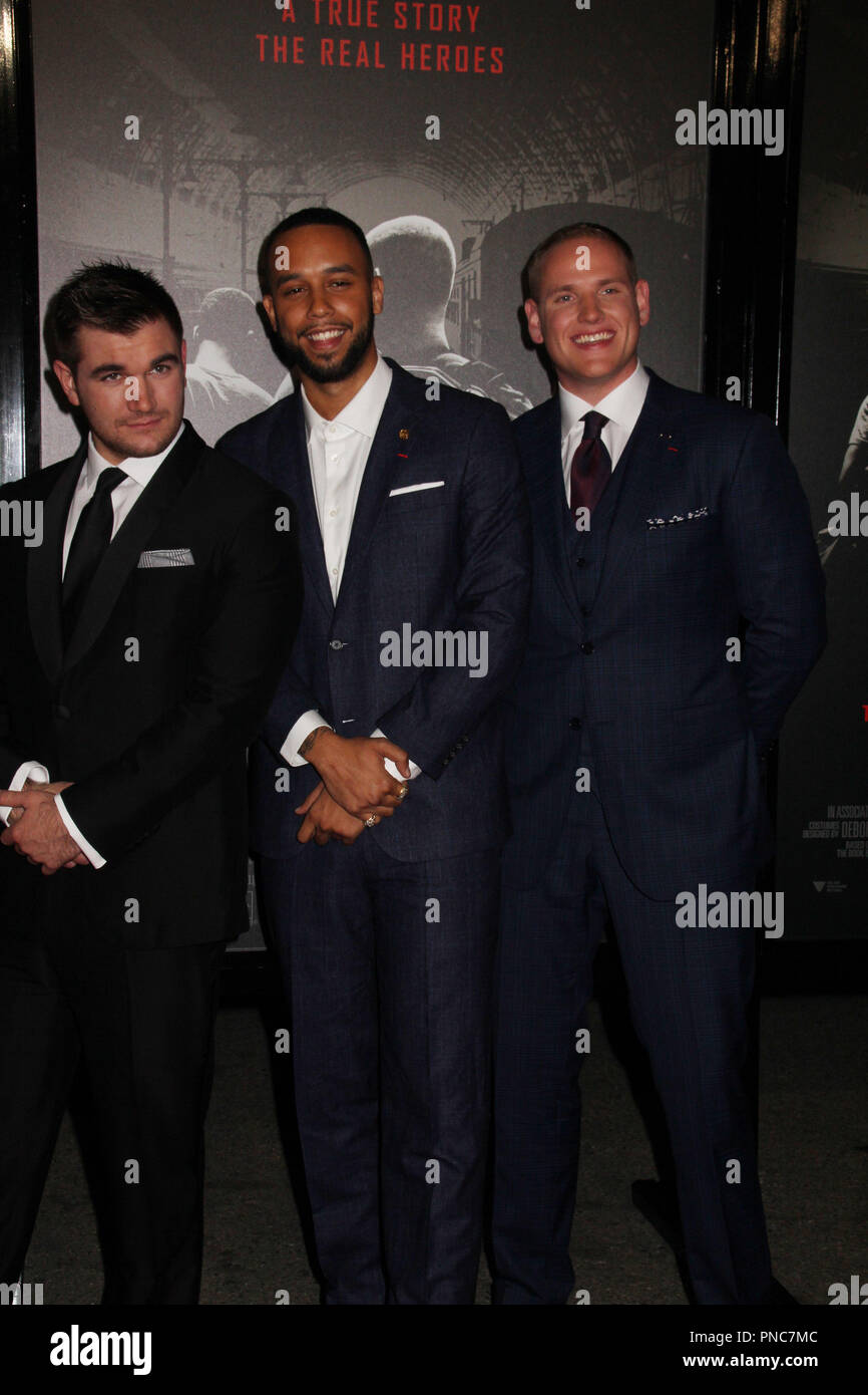 Alek Skarlatos, Anthony Sadler, Spencer Stein 02/05/2018 Die Weltpremiere von "Die 15:17 bis Paris' an Der sjr Theater bei Warner Bros Studios in Burbank, CA Foto von Izumi Hasegawa/HNW/PictureLux Stockfoto