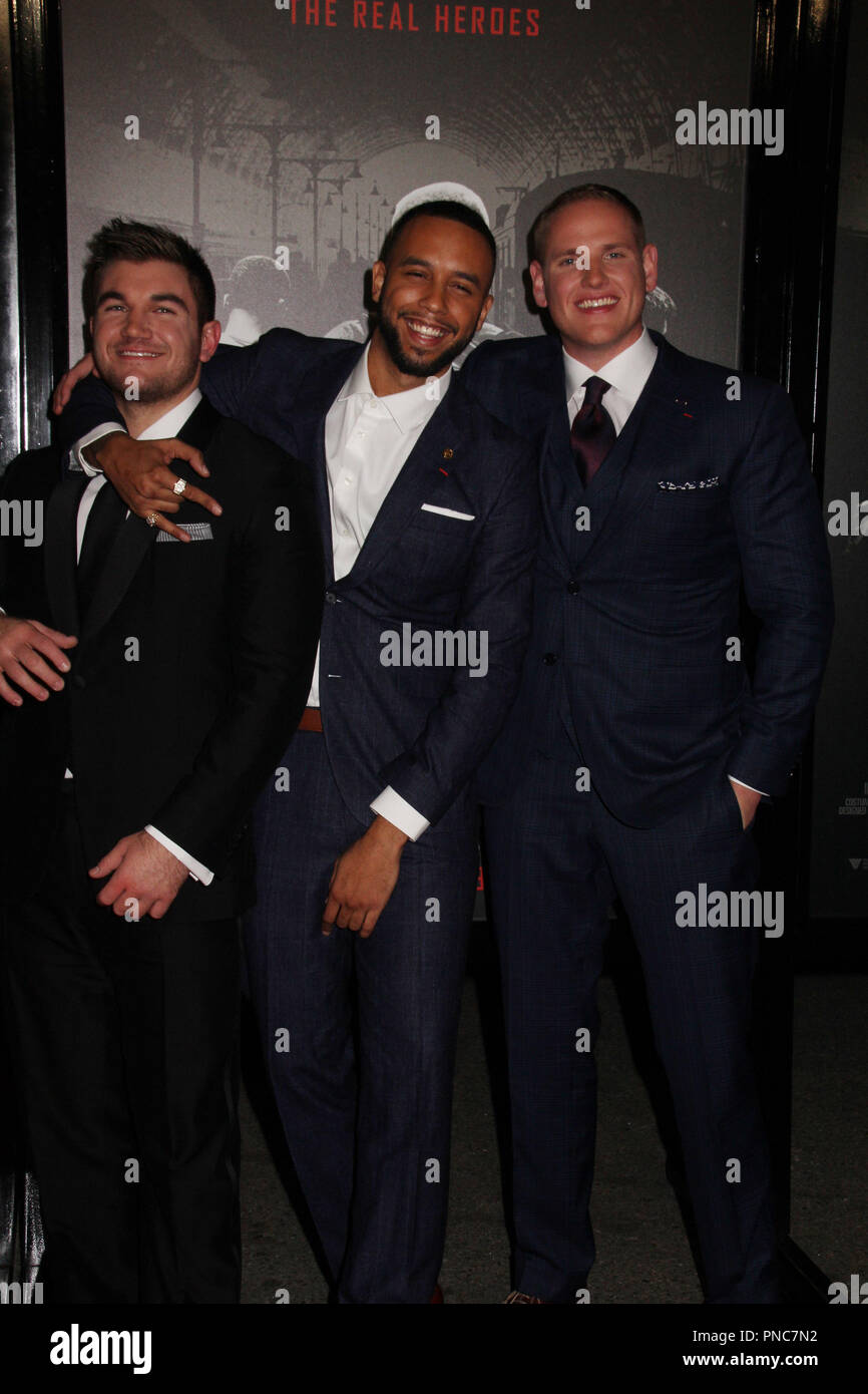 Alek Skarlatos, Anthony Sadler, Spencer Stein 02/05/2018 Die Weltpremiere von "Die 15:17 bis Paris' an Der sjr Theater bei Warner Bros Studios in Burbank, CA Foto von Izumi Hasegawa/HNW/PictureLux Stockfoto