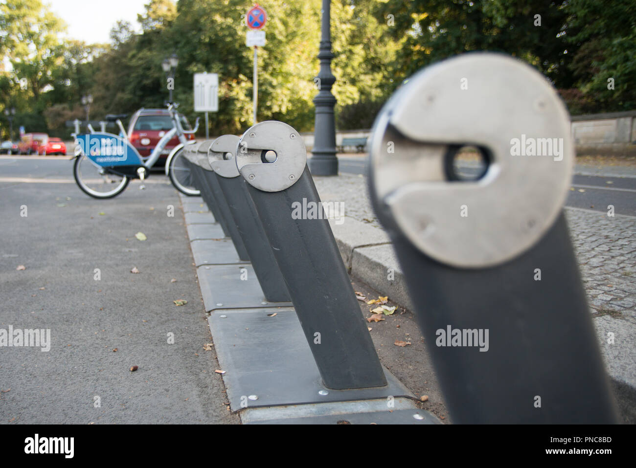 Leihrad ein Bike Sharing Station in Berlin. Stockfoto