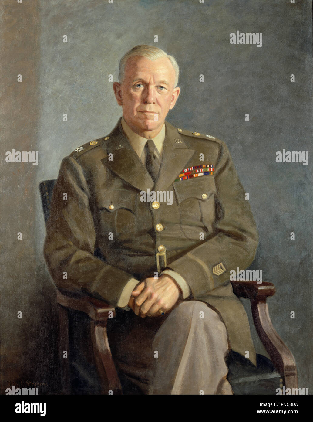 George Marshall. Datum/Zeit: Ca. 1949. Malerei. Öl auf Leinwand. Höhe: 1270 mm (50 in); Breite: 1015 mm (39.99 in). Autor: THOMAS EDGAR STEPHENS. Stockfoto