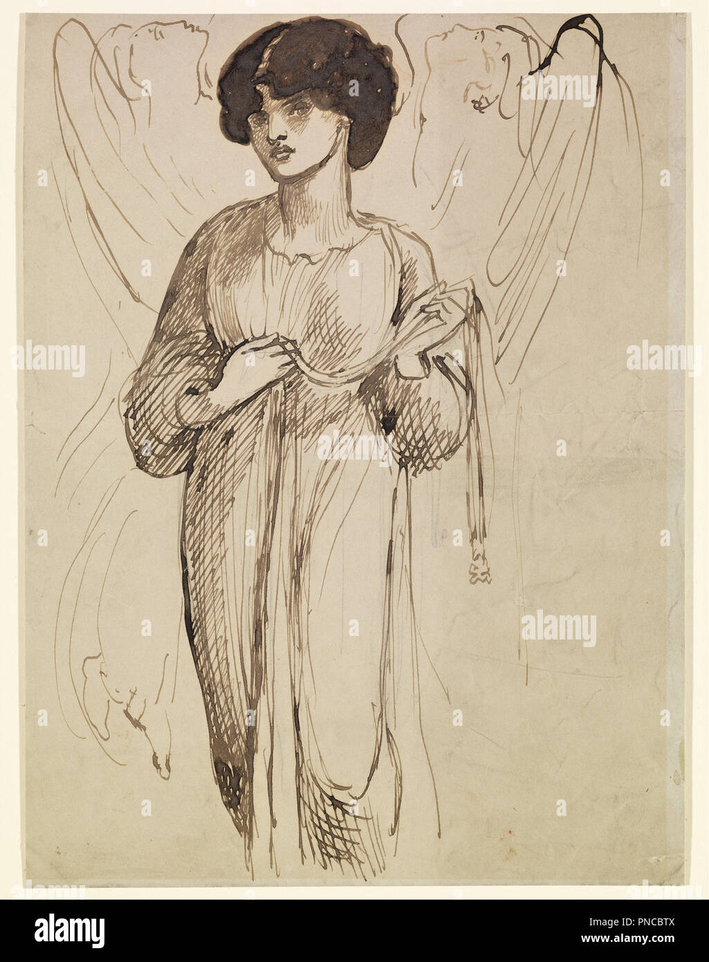 Astarte Syriaca - Abbildung studieren. Datum/Zeitraum: 1875. Stift und Bister über Bleistift auf blau-grau Papier aus Notebook. Breite: 181 mm. Höhe: 239 mm. Autor: Dante Gabriel Rossetti. Stockfoto