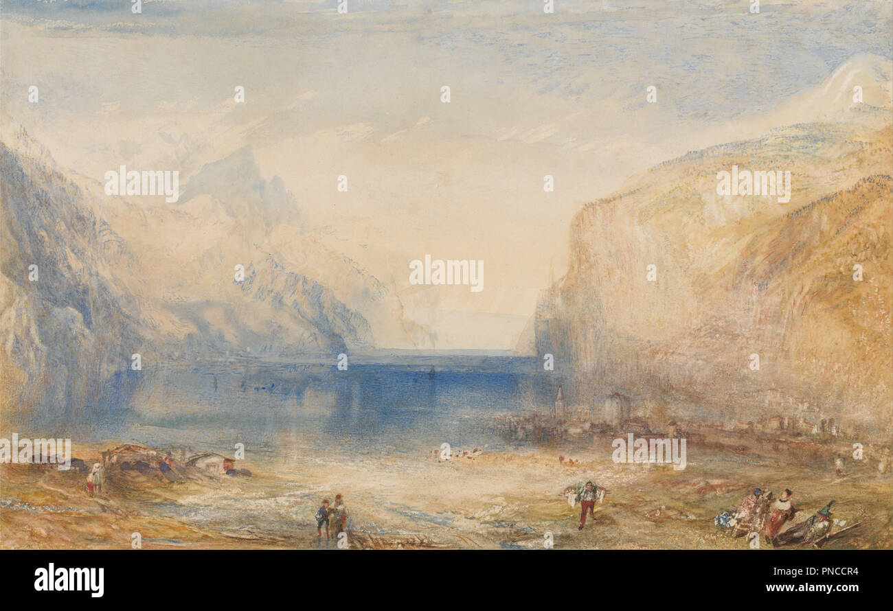 Flüelen: Morgen (mit Blick auf den See). Datum/Zeitraum: 1845. Malerei. Aquarell. Höhe: 298 mm (11.73 in); Breite: 479 mm (18,85 in). Autor: J. M. W. Turner. Stockfoto