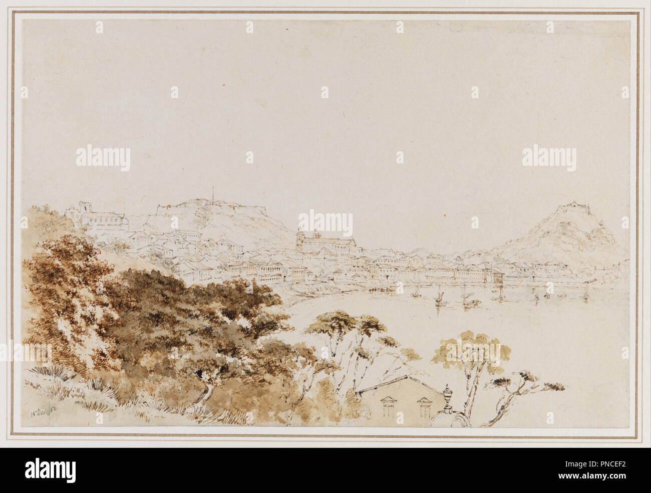 Umfangreiche Anzeigen von Macau von Penha Hill. Datum/Zeitraum: 15. Dezember 1852. Bleistift, braune Tusche und Aquarell auf Papier. Höhe: 210 mm (8.26 in); Breite: 315 mm (12.40 in). Autor: Thomas Boswall Watson. Stockfoto